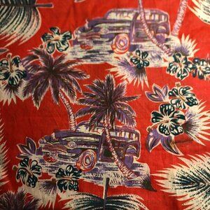 🛒 $20 Vintage Fabric Material - 2 1/8 yards x 60" wide Tropical Old Car Red 957